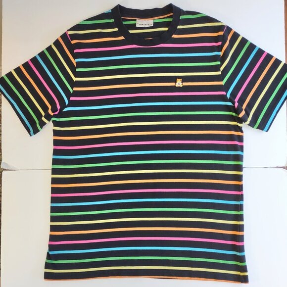 Teddy Fresh Men's Multicolor Striped T-Shirt Crewneck Streetwear Grunge Medium - Picture 8 of 11